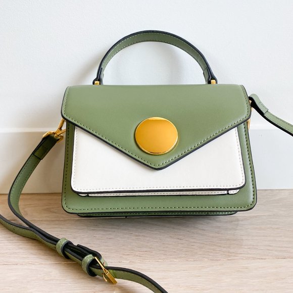 The June Genuine Leather Satchel - Green/White - Picture 5 of 10